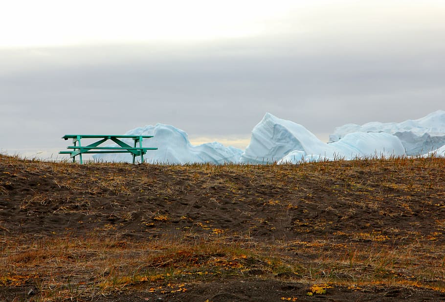 bench, rest, iceberg, sit, views, environment, sky, landscape HD wallpaper