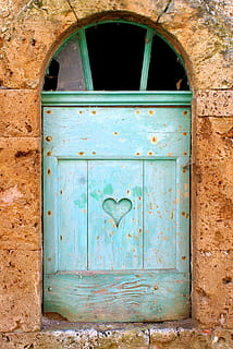 green wooden window pane mounted on brown concrete wal, shutter HD wallpaper
