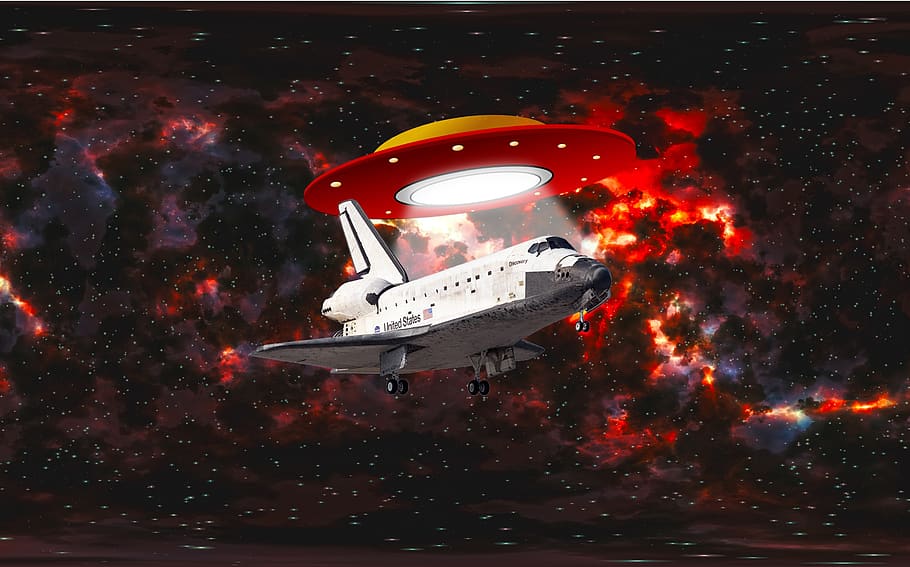 space, spaceship, space shuttle, red, illuminated, auto post production filter HD wallpaper