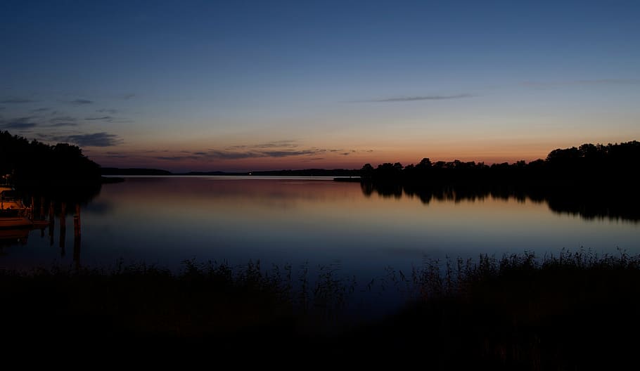 night, landscape, evening, brown, blue, water, tranquility HD wallpaper