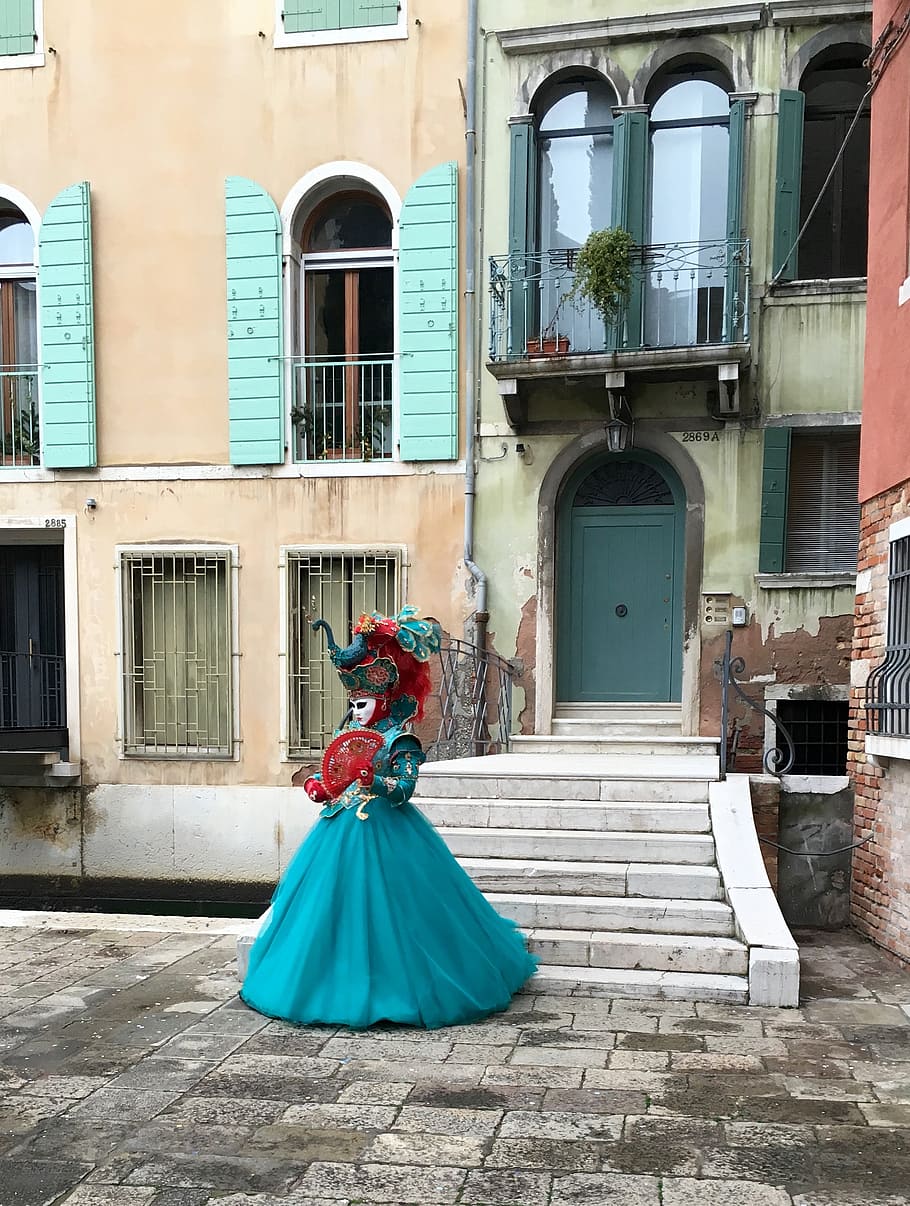 costume, turquoise, venice, carnival, dress, building exterior HD wallpaper
