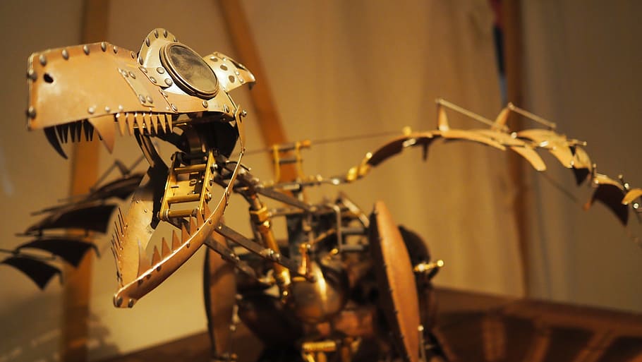 model, dragon, steampunk, no people, close-up, focus on foreground HD wallpaper