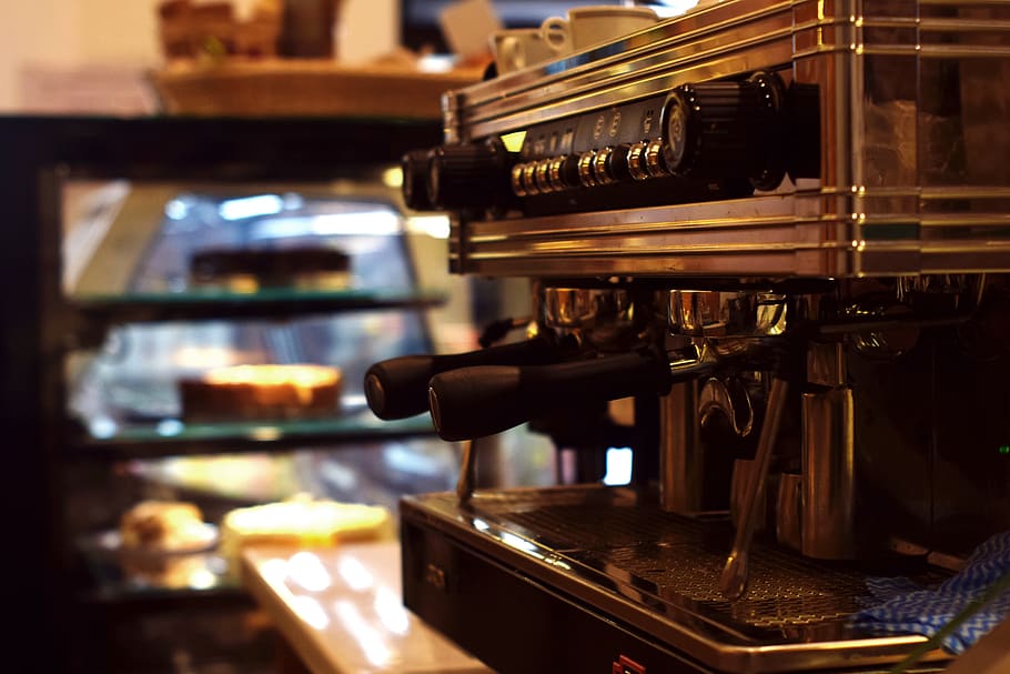 coffee, cafe, machine, food and drink, indoors, business, focus on foreground HD wallpaper