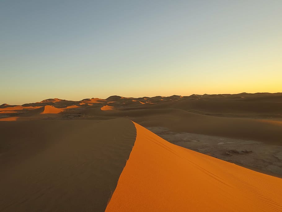 desert field, sand, morocco, sky, dune, nature, landscape, sunset HD wallpaper
