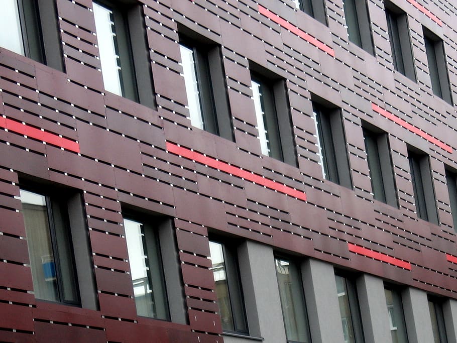 facade, window, red, architecture, built structure, building exterior HD wallpaper