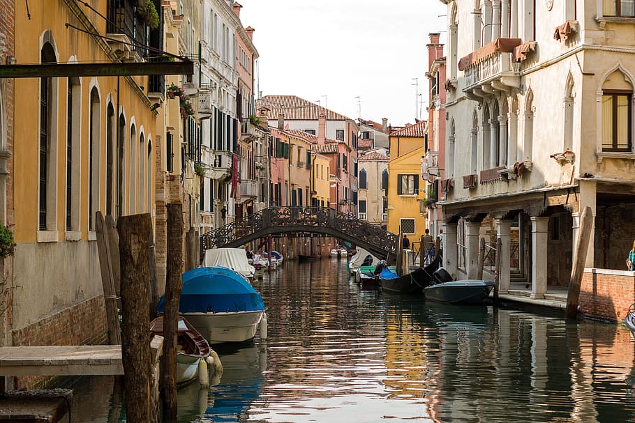venice, italy, channel, venezia, water, gondolas, boats, romantic, HD wallpaper