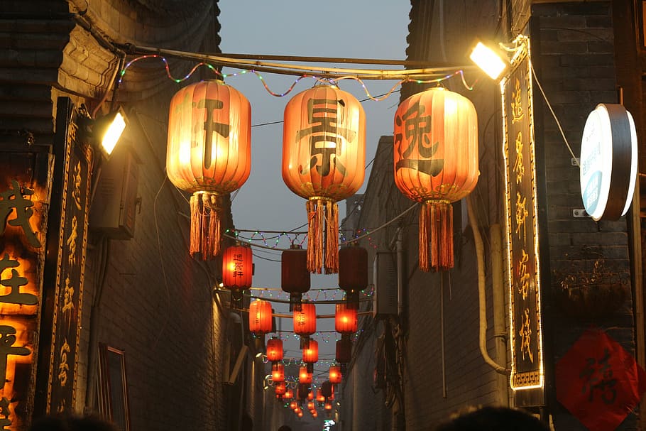 pingyao, the ancient town, night, electric Lamp, lantern, lighting Equipment HD wallpaper