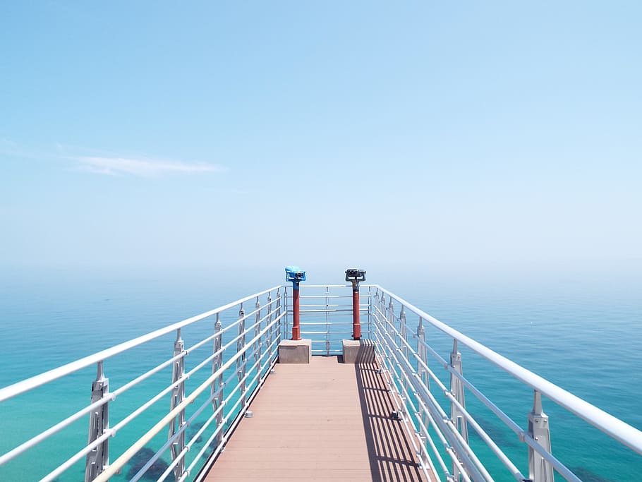jetty, light, sea, landscape, beach, binoculars, blue, boardwalk HD wallpaper