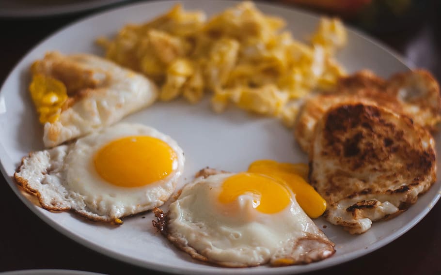 food, eat, breakfast, eggs, sunny, side, up, scrambled, yolk, HD wallpaper