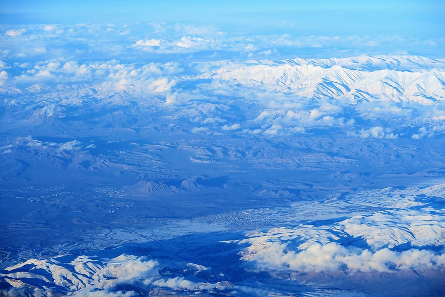 plane, bird's eye, clouds, mountains, beauty in nature, scenics - nature HD wallpaper