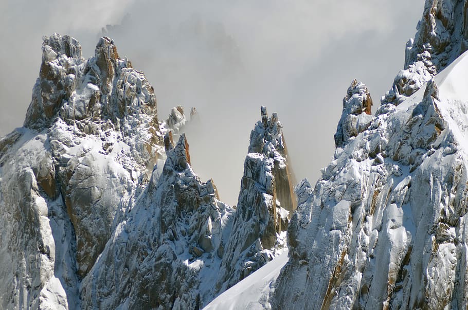 mountain coated with snow, birds eye photography of white mountain HD wallpaper