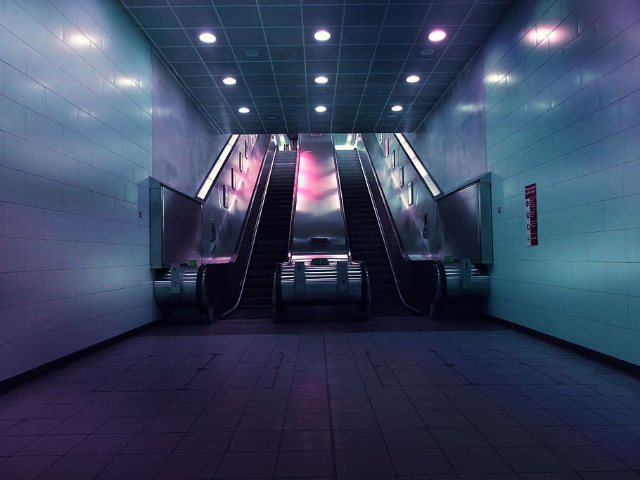 Landscape Photo of Two Escalators, architecture, dark, empty HD wallpaper