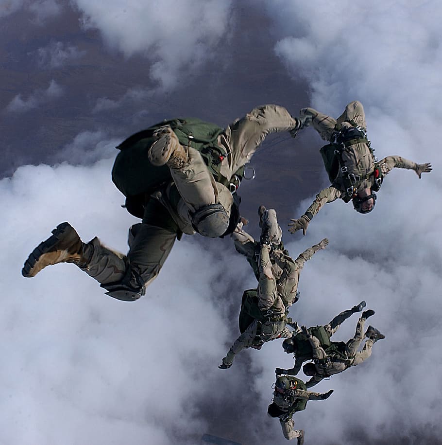 HD wallpaper: aerial photography of military men skydiving during