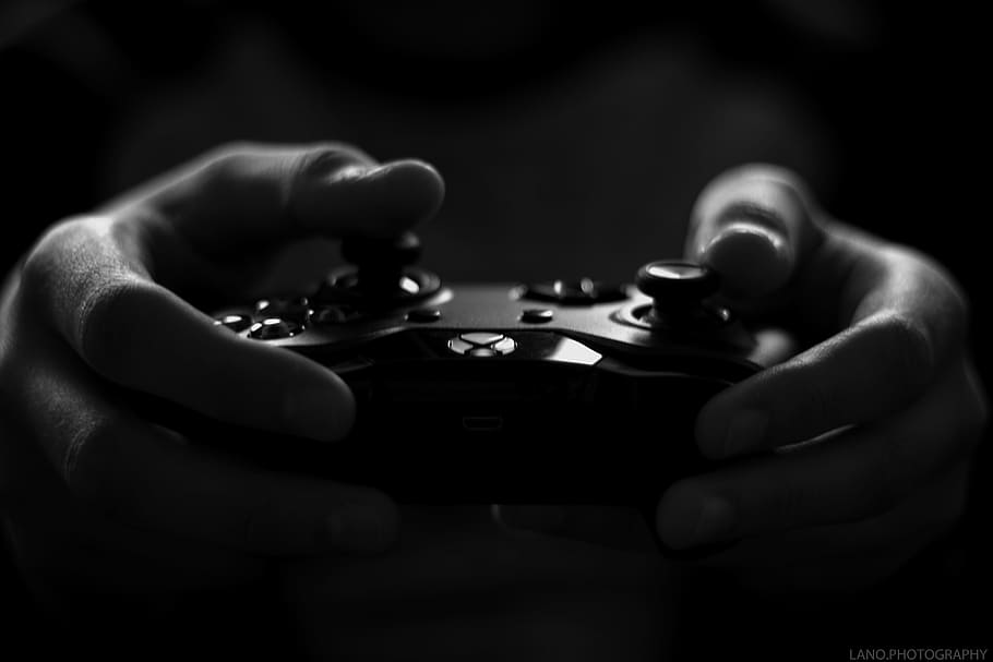 Gray Scale Image of Xbox Game Controller, art, black-and-white, HD wallpaper