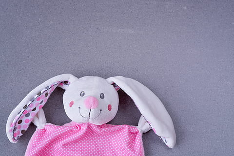 white and pink rabbit plush toy on gray surface, hare, fabric bunny HD wallpaper