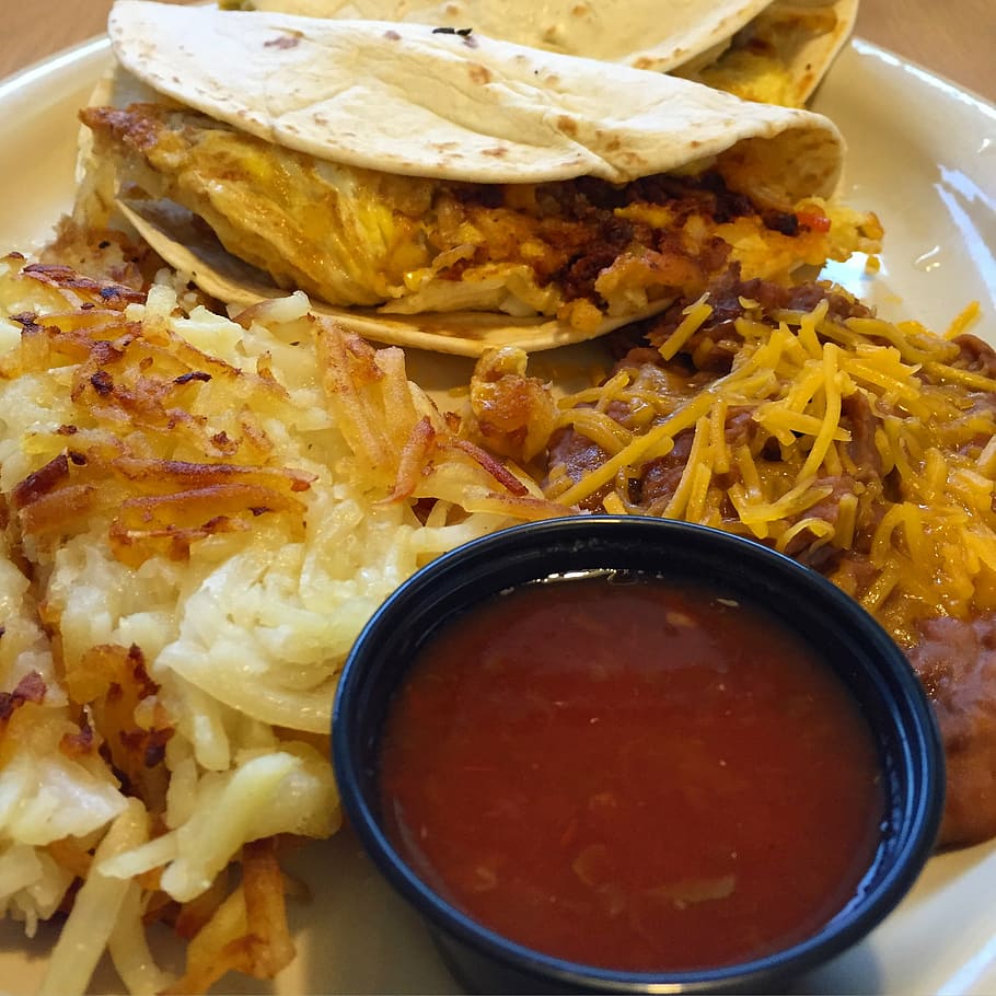 round blue saucer, breakfast, tacos, mexican, food, meal, gourmet HD wallpaper