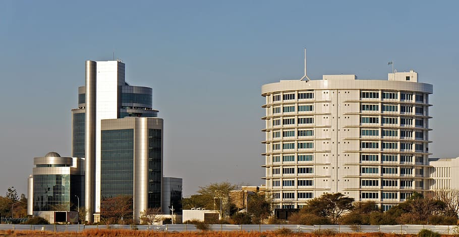 white concrete building near trees, botswana, gaborone, architecture HD wallpaper