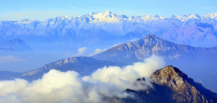 Adamello, Top, Mountain, Clouds, landscape, sky, snow, nature HD wallpaper