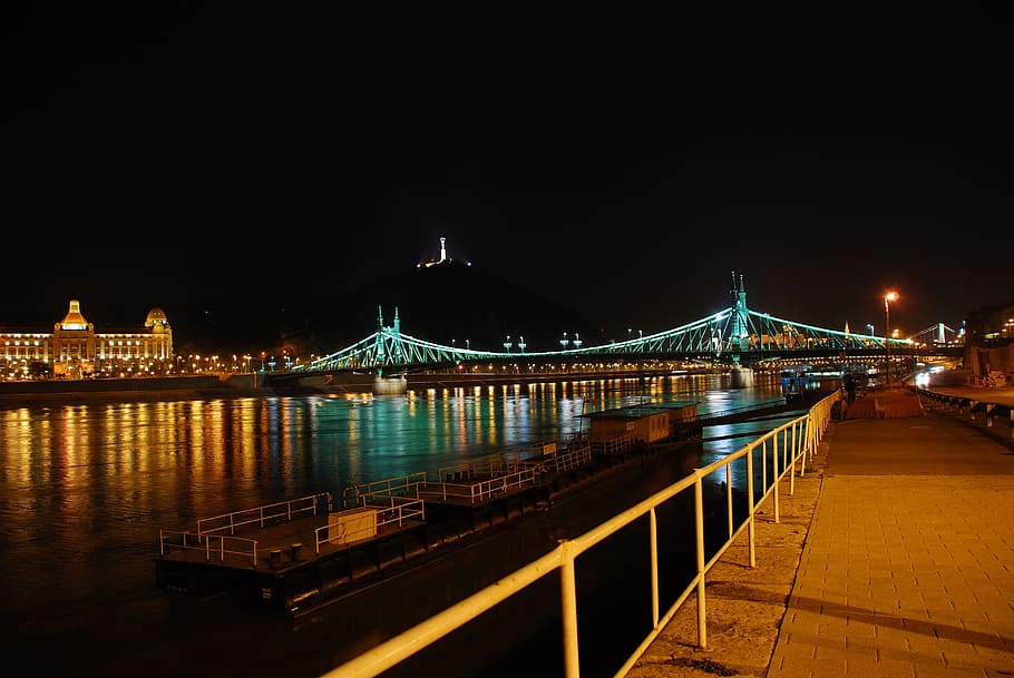 budapest, at night, bridge, river, bridge - Man Made Structure HD wallpaper