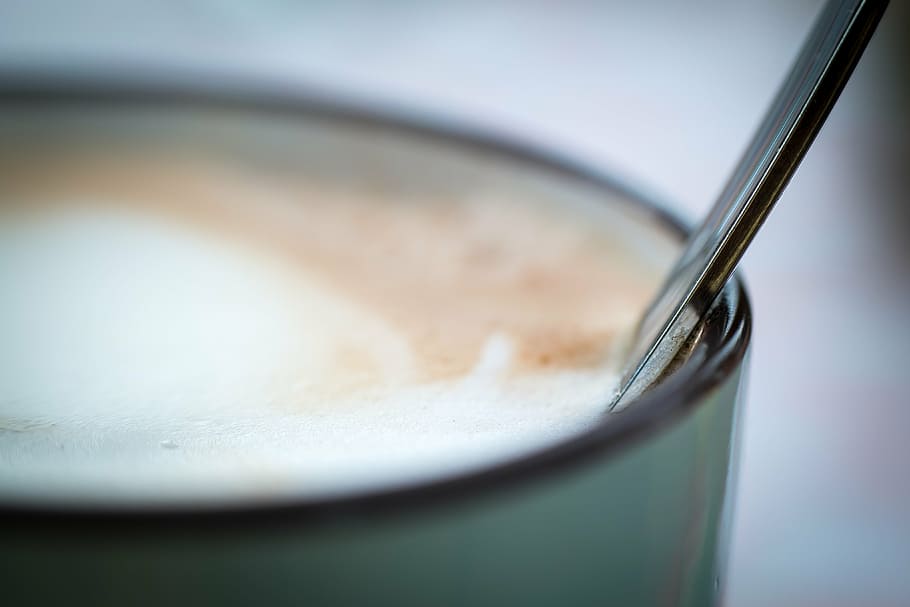 silver utensil in cup of drink, spoon, coffee, coffee cup, foam HD wallpaper