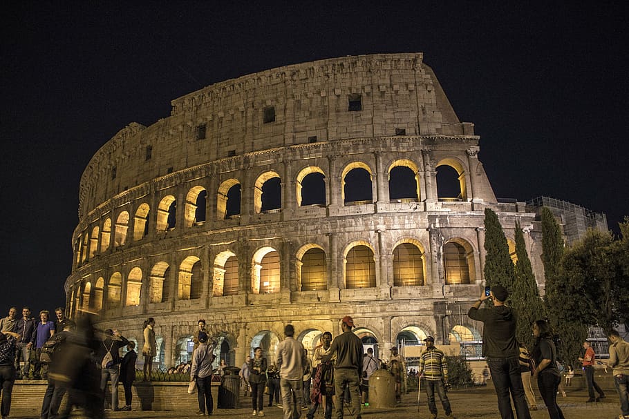 The Colosseum, Rome, Italy during nighttime, architecture, evening