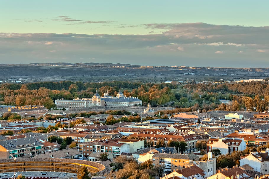 aerial photography of the city at daytime, aranjuez, madrid, spain