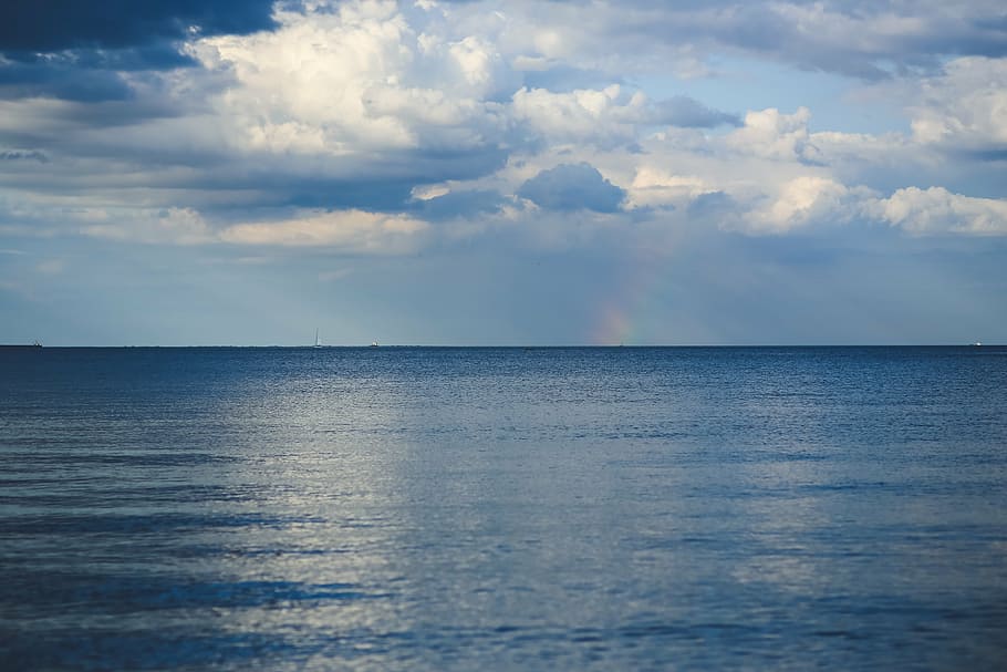 wide angle photo of body of water under cumulus clouds, sea HD wallpaper