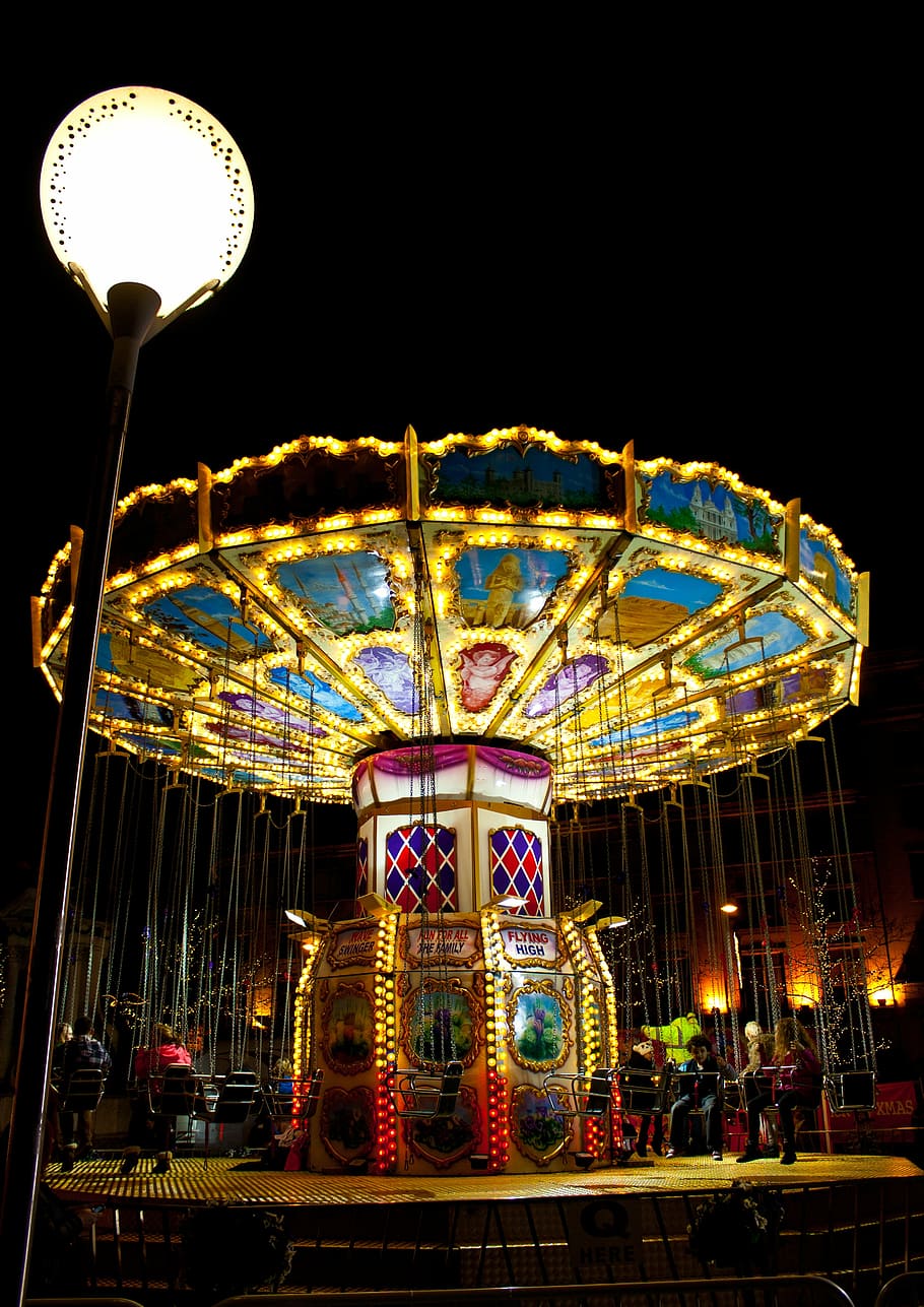 night, dark, colour, amusement, ride, night city, city night HD wallpaper