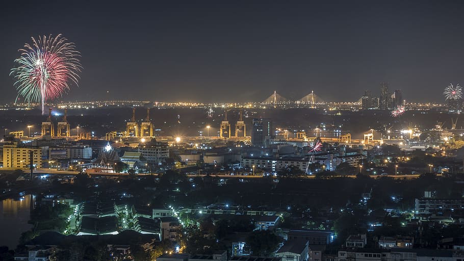 Bangkok, Firework, City, Night, Thailand, asia, travel, river HD wallpaper
