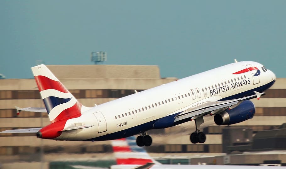 White British Airways Taking Off the Runway, aeroplane, airbus