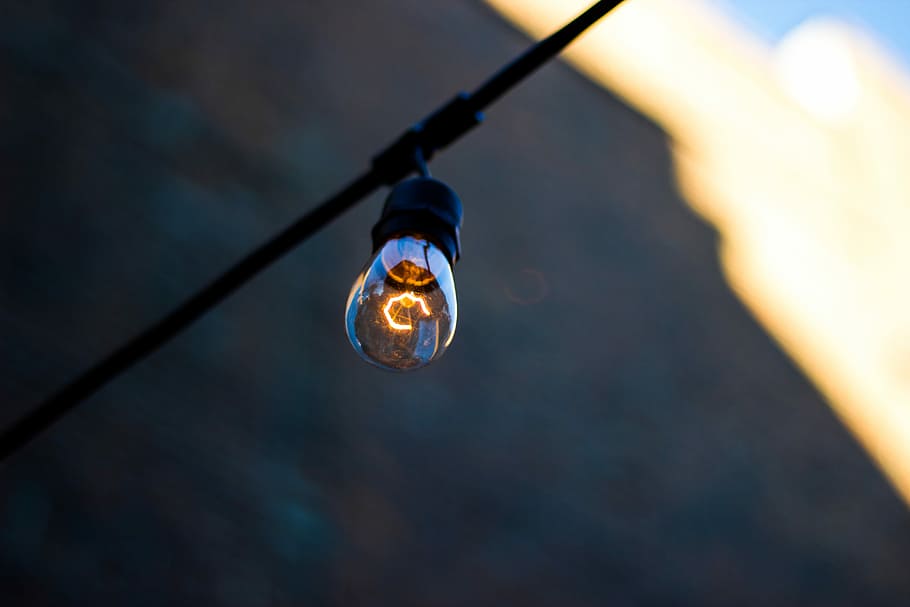 photo of light bulb, light bulb hanging on black cable, lamp HD wallpaper