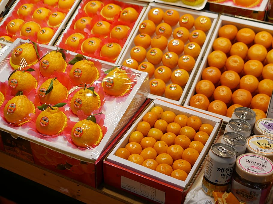 Market, Tangerine, Feast, Fruit, gift, fresh, orange, in a row HD wallpaper