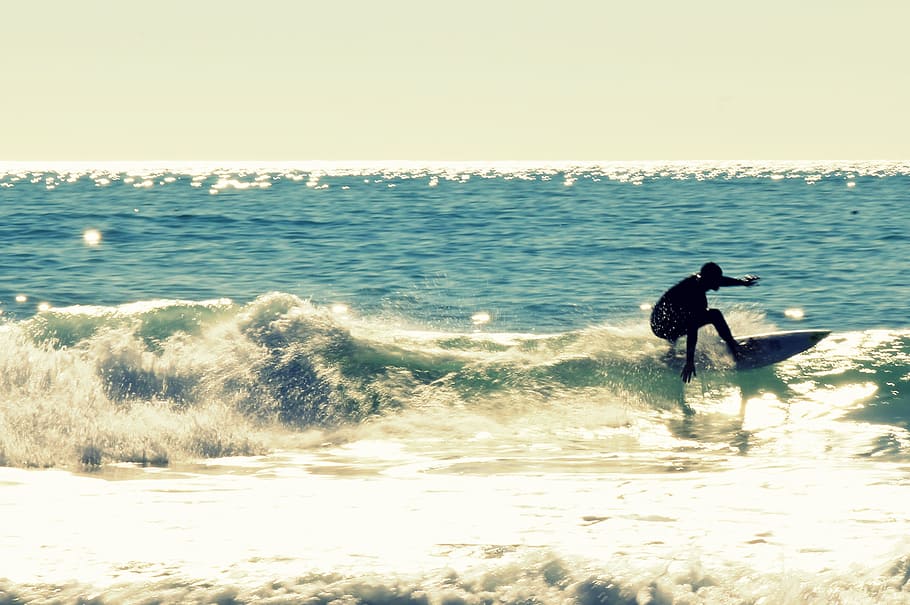 man surfing on water waves, watersports, sea, sun, motion, aquatic sport, HD wallpaper