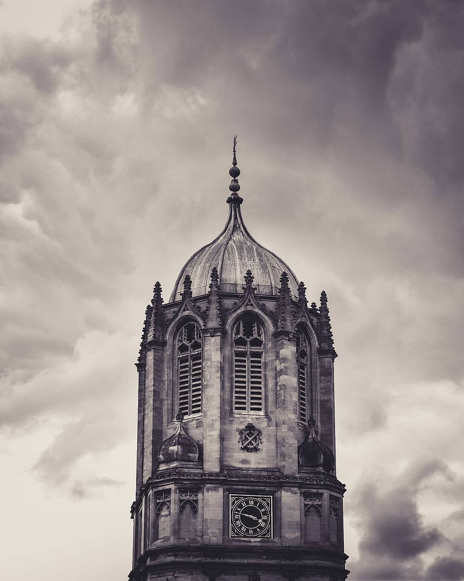 grayscale photography of dome building, grayscale photo of clock tower HD wallpaper