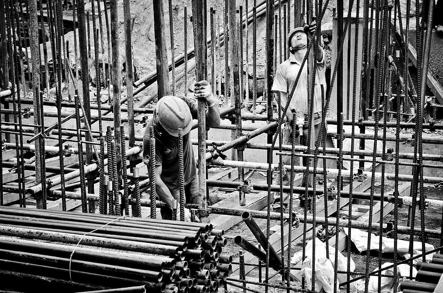 grayscale photography of people working, worker, subway construction site HD wallpaper