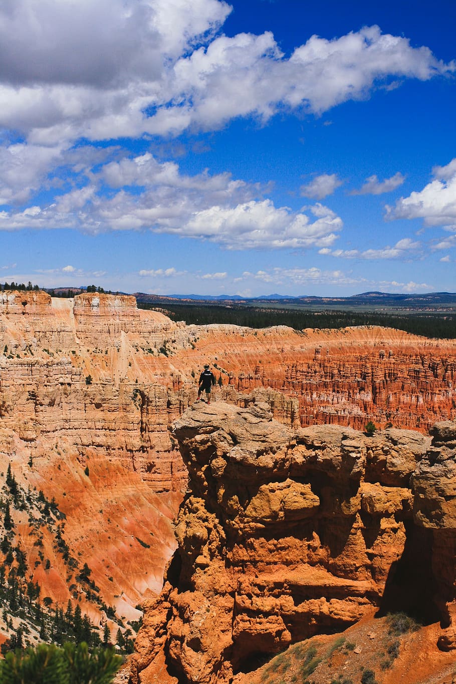 Arizona canyon, person standing cliff under white and blue sky HD wallpaper