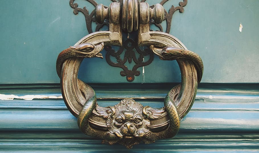 brown metal door knocker, paris, handle, old, decor, architecture HD wallpaper