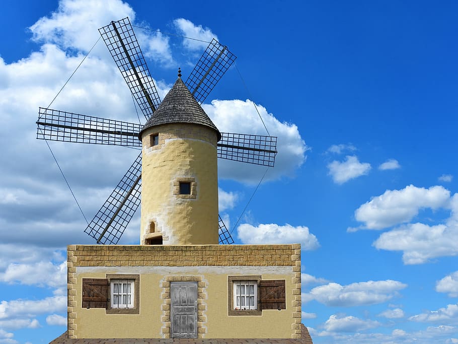 windmill, sky, dutch windmill, grind, wing, turn, nature, old HD wallpaper