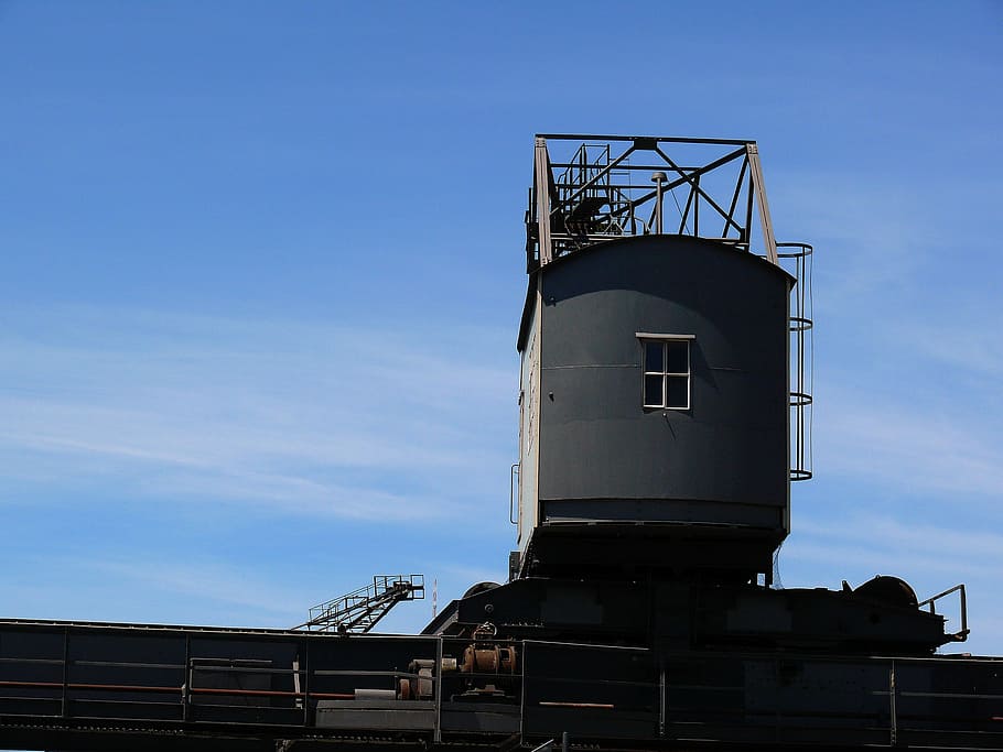 Construction, Port, baukran, site, lifting device, sky, crane HD wallpaper