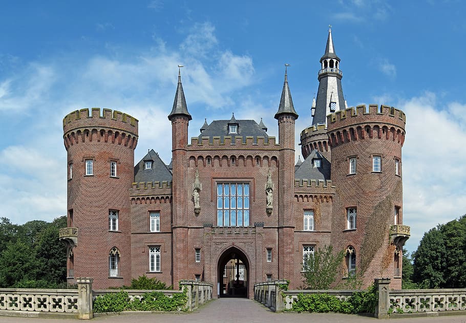moyland, germany, castle, structure, sky, clouds, house, home HD wallpaper