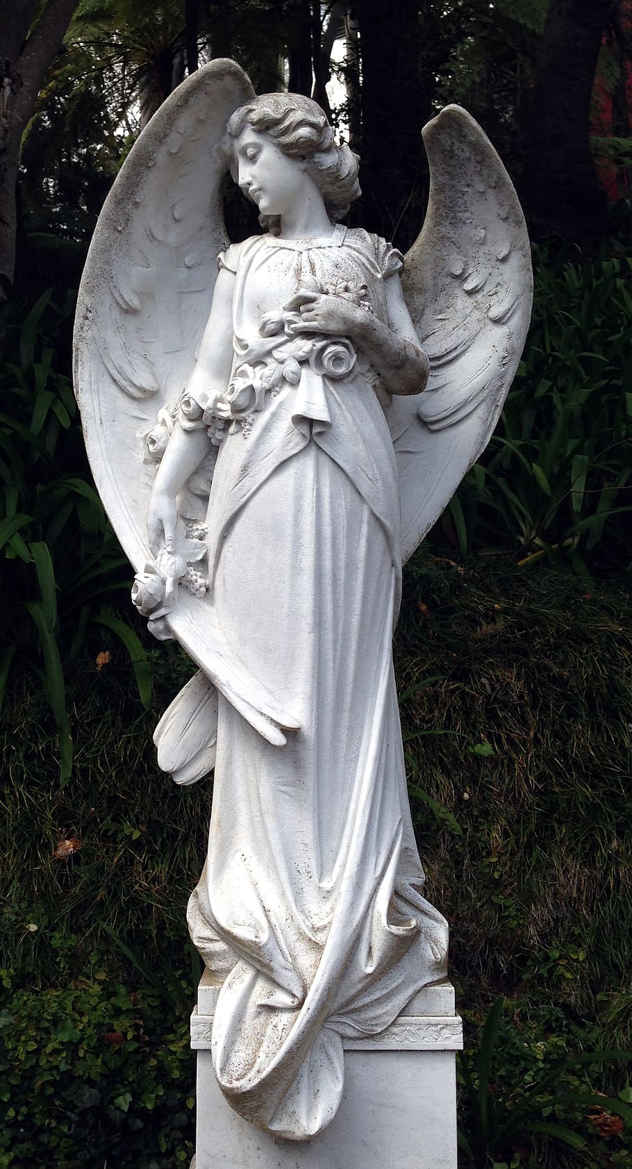 angel statue, figure, wing, sculpture, monument, stoneware, madeira, HD wallpaper