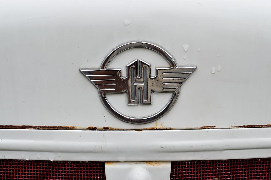 logo, white, rusty, car, vehicle, horsepower, transport, automotive HD wallpaper