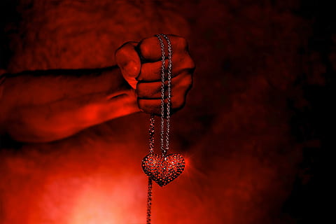 person holding red heart pendant necklace, color, background HD wallpaper
