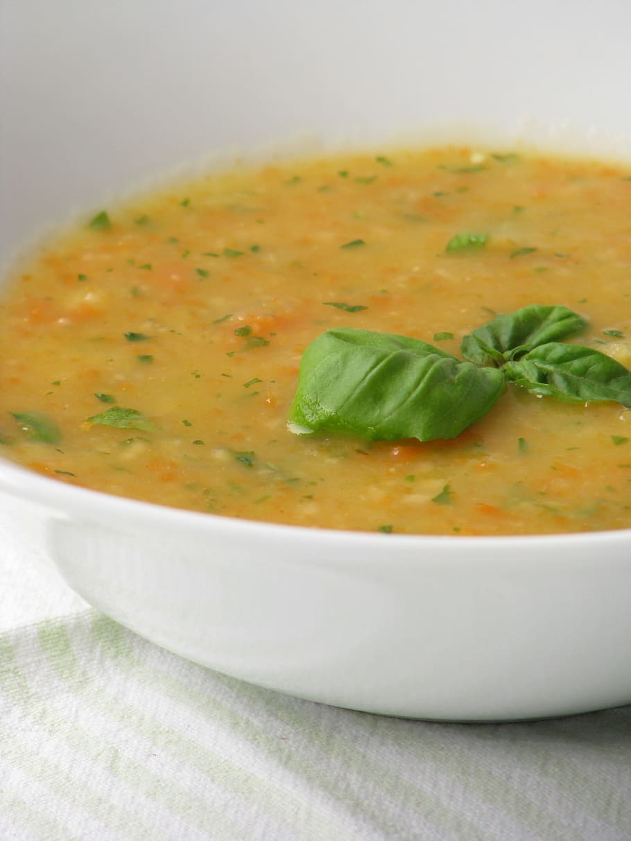 cooked soup in bowl, Basil, food and drink, healthy eating HD wallpaper