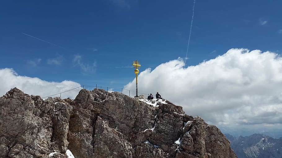 zugspitze, summit cross, zugspitze massif, mountains, alpine HD wallpaper