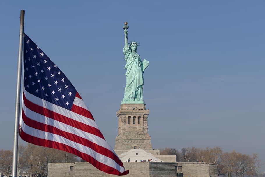 flag, united states, nation, statue of liberty, national, america