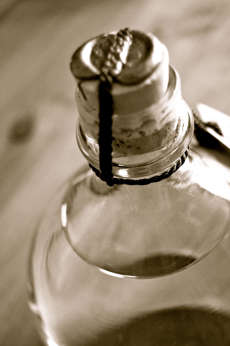 clear glass bottle with clear liquid, cork, seal, closure, brandy, HD wallpaper