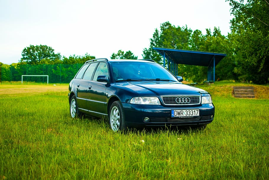 audi, a4, meadow, car, sky, grass, transport, cars, tourism HD wallpaper