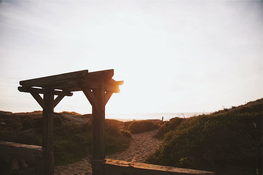 beach, sand, sky, sunset, ocean, sea, nature, outdoors, built structure HD wallpaper