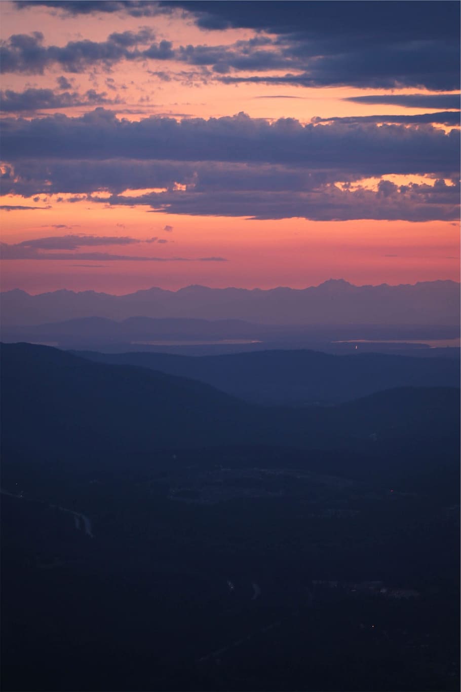 sunset, dusk, sky, pink, clouds, mountains, beauty in nature HD wallpaper